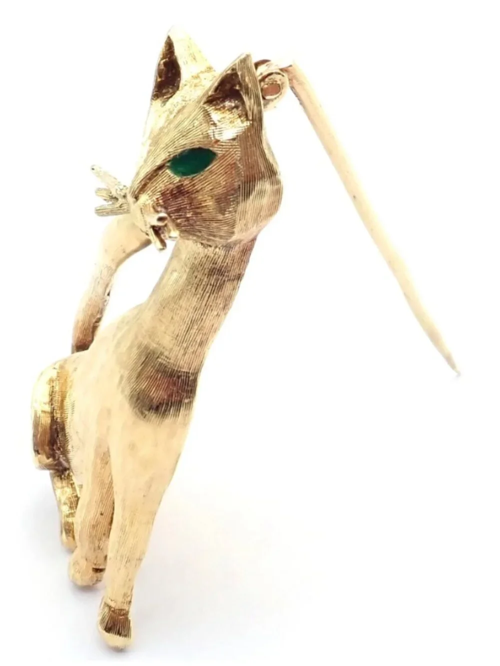 Authentic! Tiffany & Co 18k Yellow Gold Emerald Cat Pin Brooch